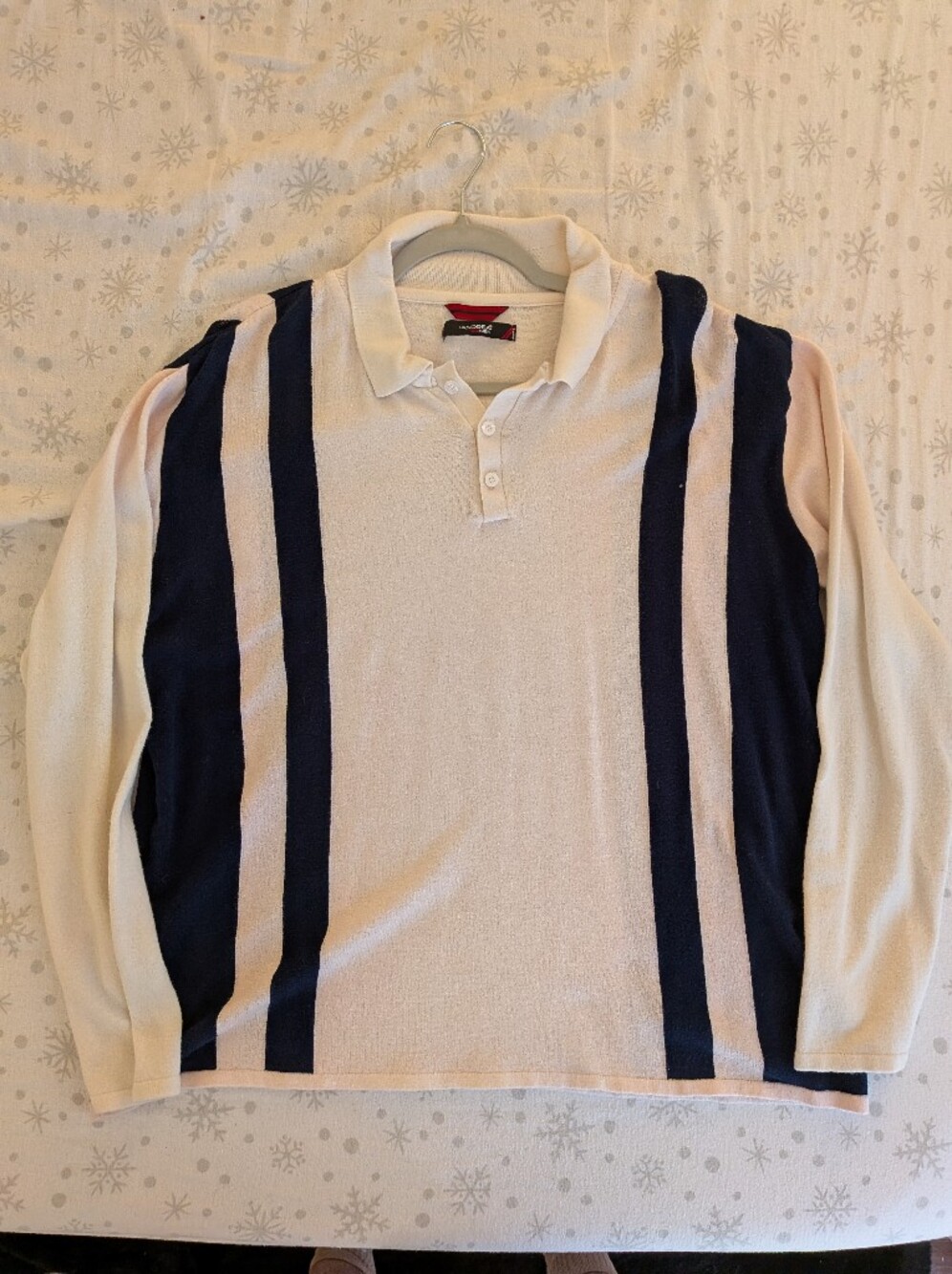 ANDREA FENZI Cream Polo Sweater with Navy Vertical Stripes